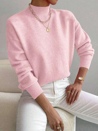 Damen Pullover Weiches Material Hochkragen Beige