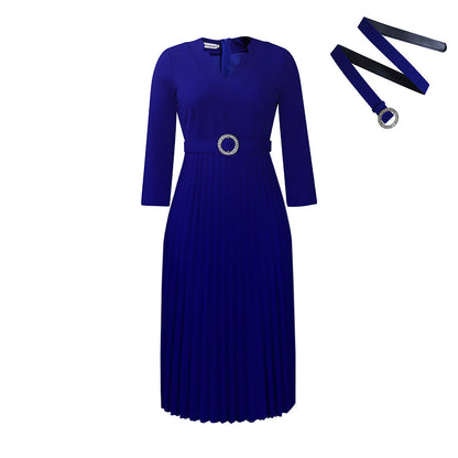 Damen Midikleid Plissé Optik Taillengürtel Eveloria