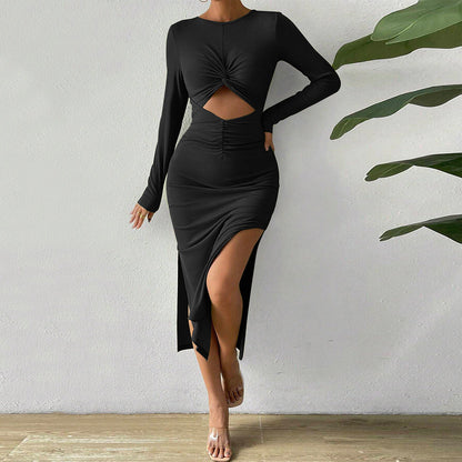 Damen Midikleid Rüschendetails Cut-Outs Schwarz Eveloria - Eveloria