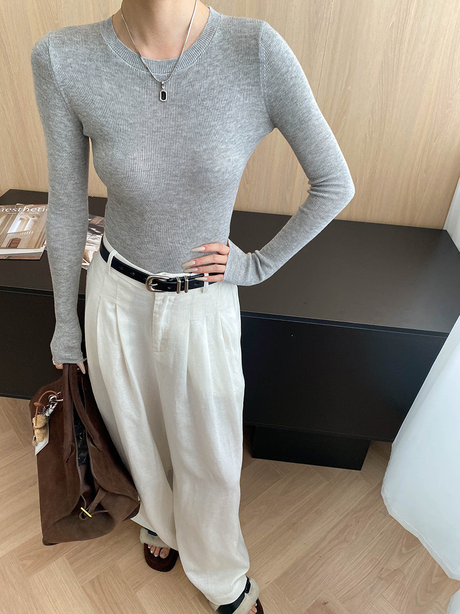 Damen Langarmshirt Figurbetont Rippstruktur Eveloria