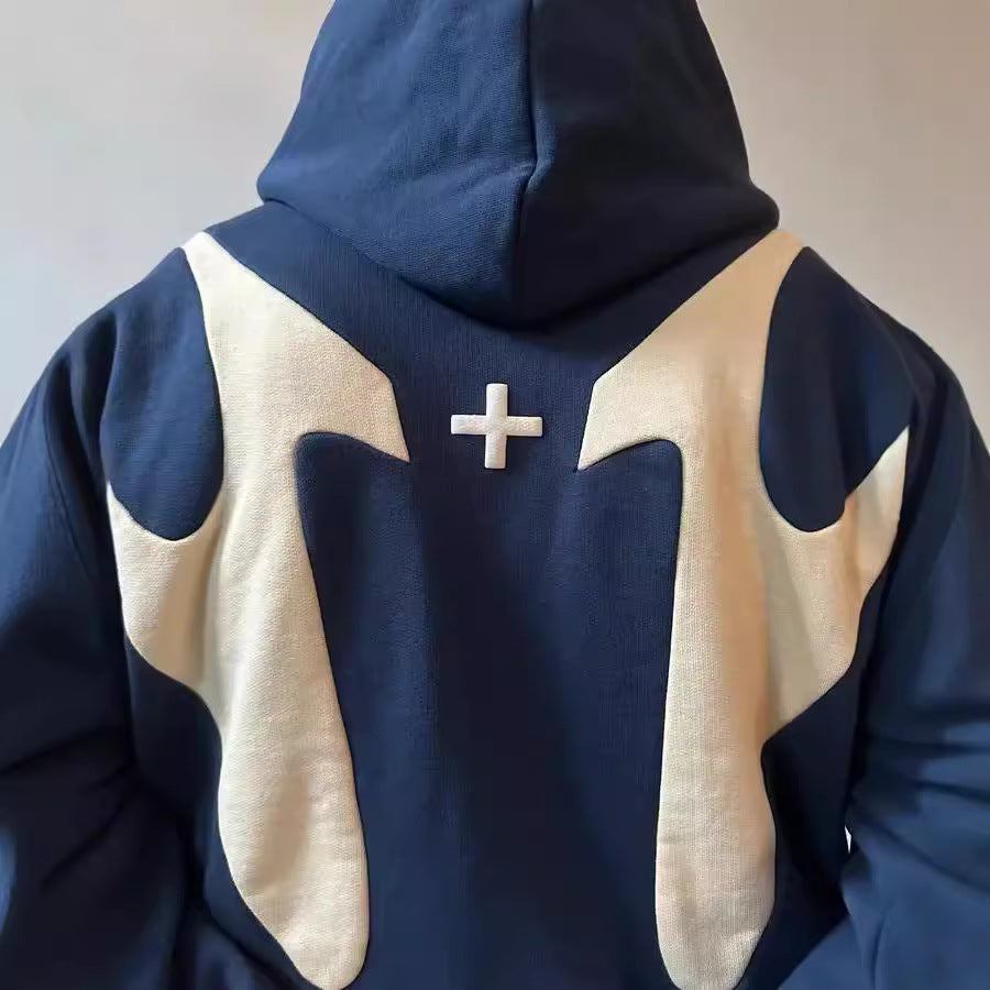 Damen Kapuzenpullover Kontrastfarben Moderner Schnitt Grau