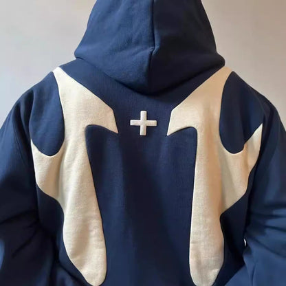 Damen Kapuzenpullover Kontrastfarben Moderner Schnitt Grau