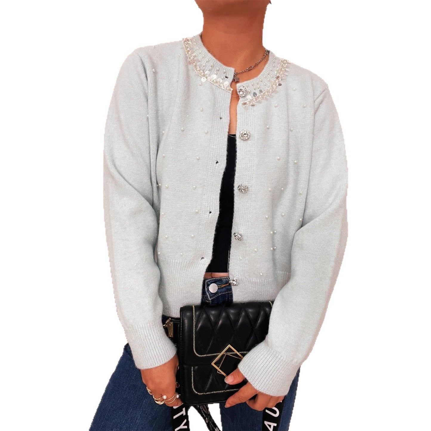 Damen Strickjacke Perlenbesatz Eveloria