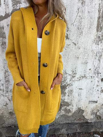 Damen Strickmantel mit Taschen und Knöpfen Elegant