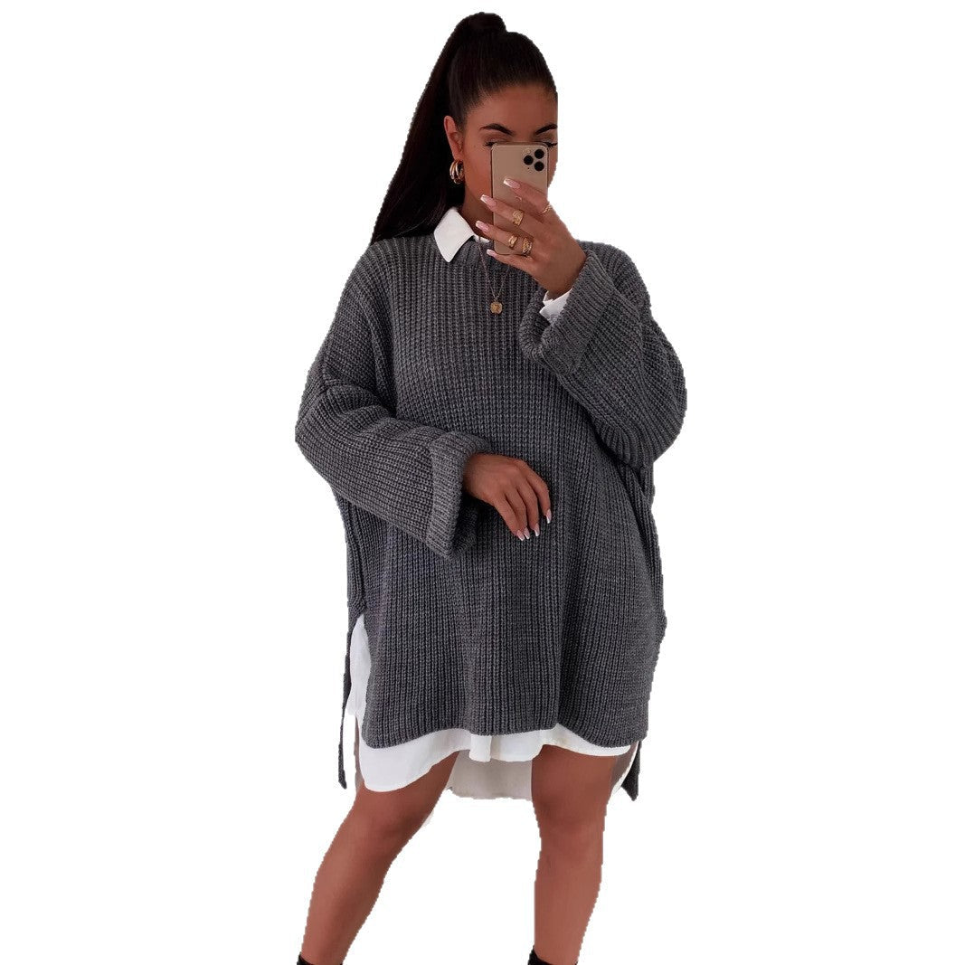 Damen Strickpullover Oversized Lässiger Schnitt Weite Ärmel