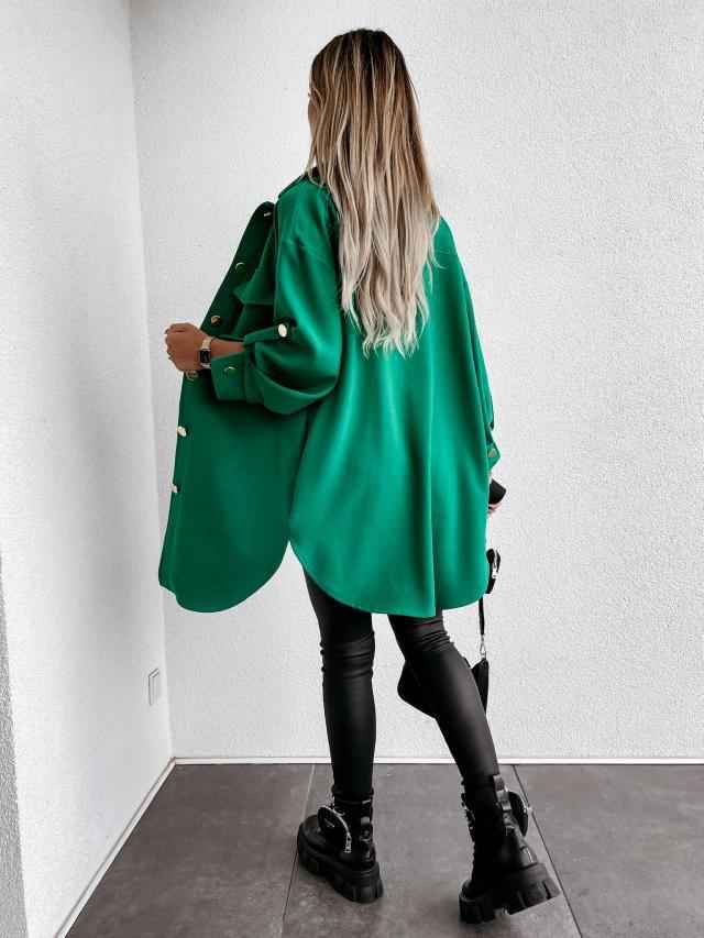 Damen Übergangsjacke Reverskragen Knopfleiste Langstil
