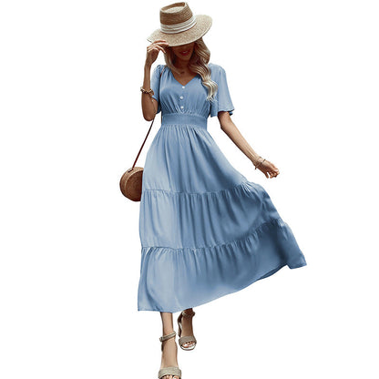 Damen Maxikleid Rüschendetails Taillengürtel Eveloria