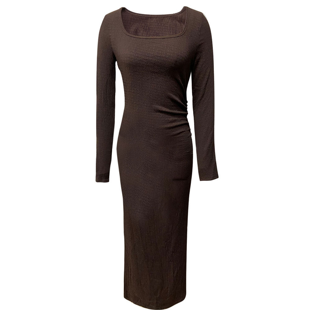 Damen Maxikleid Quadratischer Ausschnitt Langer Ärmel Eveloria