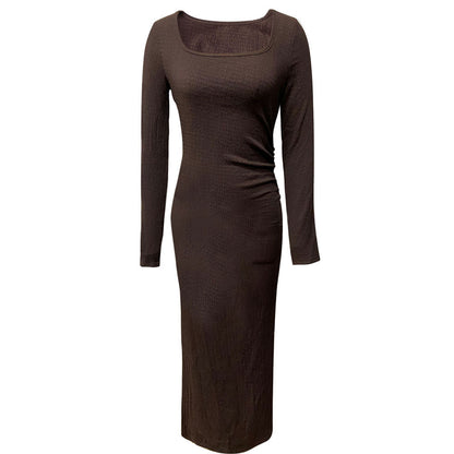Damen Maxikleid Quadratischer Ausschnitt Langer Ärmel Eveloria