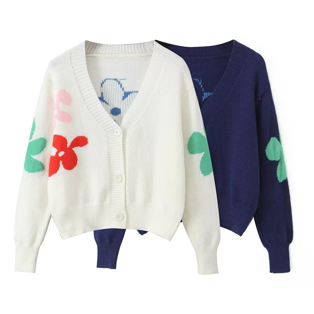 Damen Strickcardigan Bunt Blumenmuster