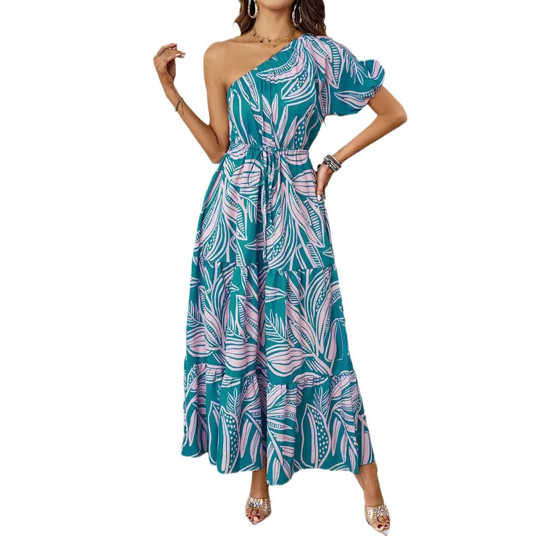 Damen Maxikleid Asymmetrisch Floralmuster Sommerkleid