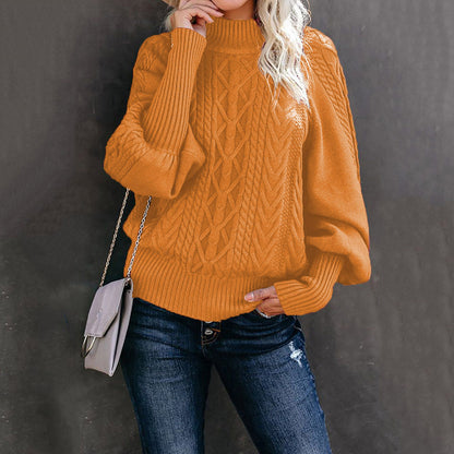 Damen Grobstrickpullover Stehkragen Ballonärmel Eveloria