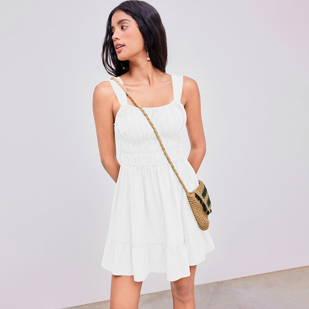 Damen Minikleid Sommer luftige Rüschendetails verstellbare Träger - Eveloria