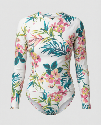 Damen Rashguard Bikini Set Langarm Florales Design