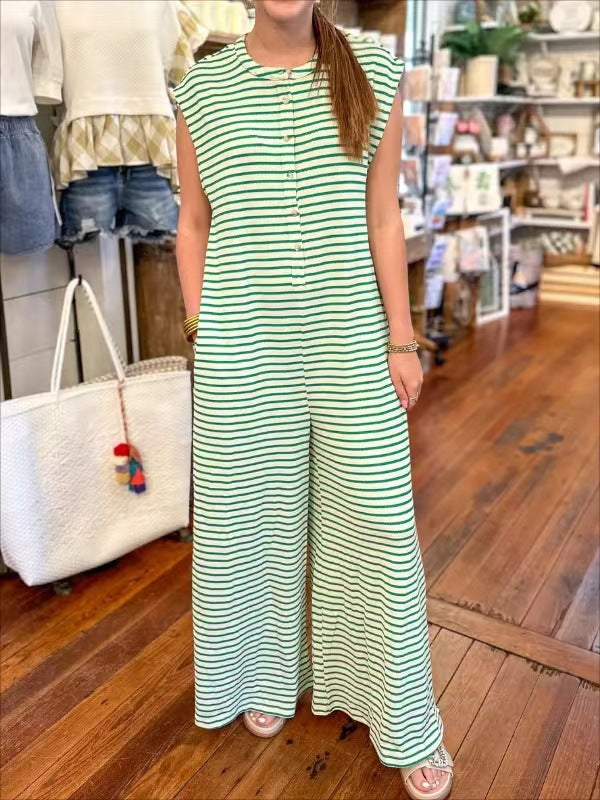 Damen Jumpsuit Streifenmuster Praktische Taschen