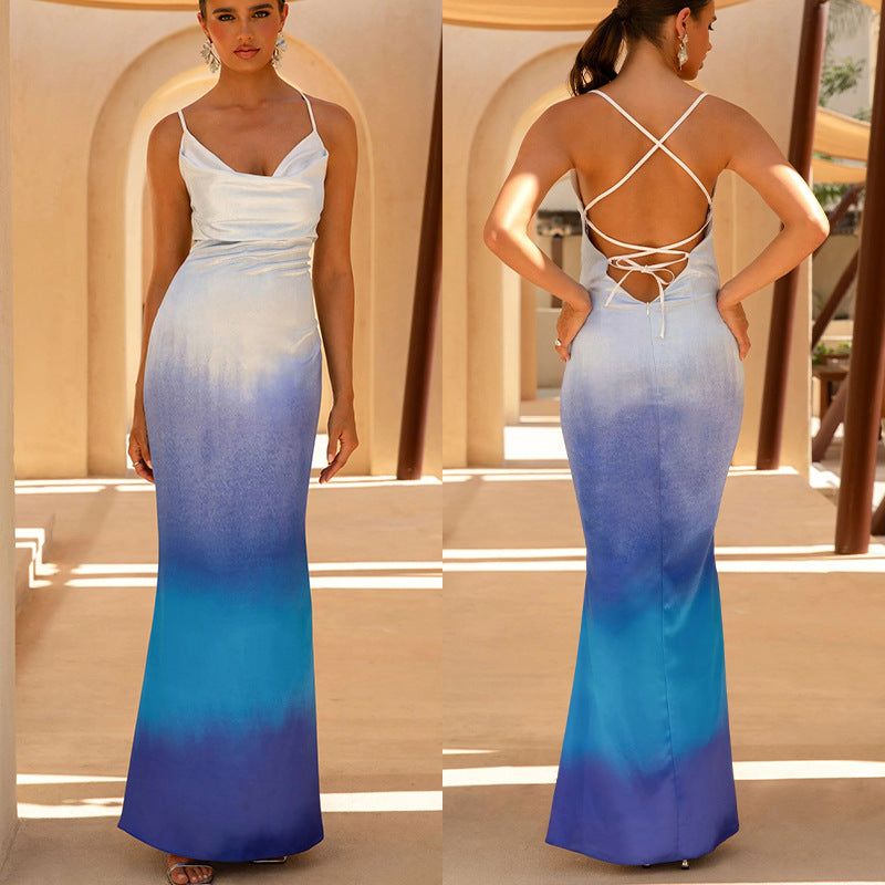 Damen Maxikleid Fließend V-Ausschnitt Eveloria