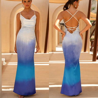 Damen Maxikleid Fließend V-Ausschnitt Eveloria