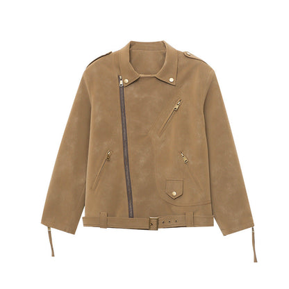 Damen Bikerjacke Kunstleder Asymmetrisch Eveloria
