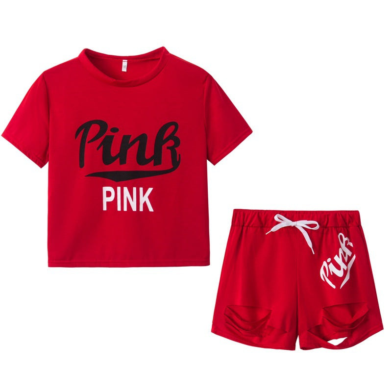Damen Sportset T-Shirt und Shorts Weites Design Kontrast-Aufdruck