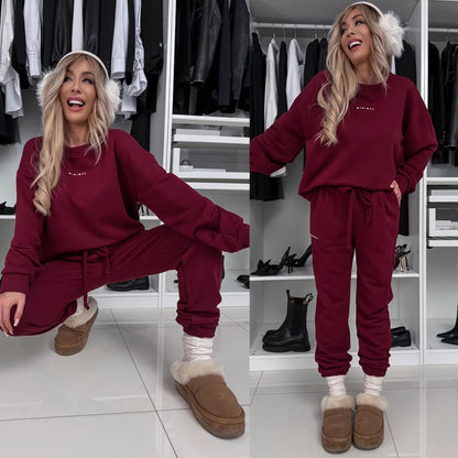 Damen Fleece Lounge Set mit Taschen Grau