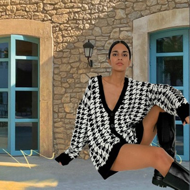 Damen Strickjacke Hahnentrittmuster Eveloria