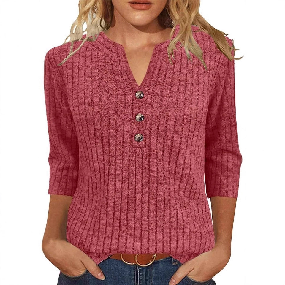 Damen Strickpullover Rippenmuster mit Knopfverschluss Anthrazit