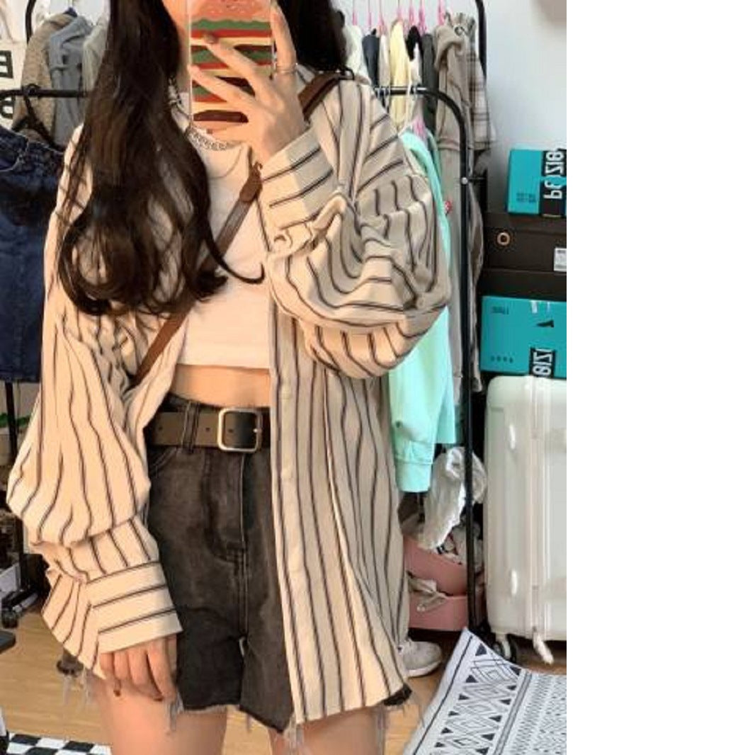 Damen Overshirt-Bluse Gestreift Lässiger Schnitt Übergroße Ärmel