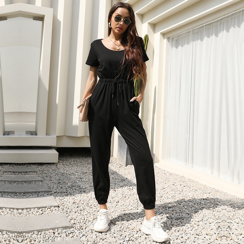 Damen Jumpsuit Elastisch Mit Seitentaschen Eveloria