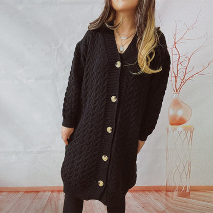 Damen Strickjacke Zopfmuster Große Knöpfe Eveloria