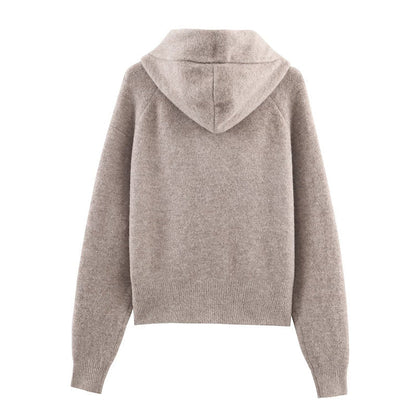 Damen Strickpullover mit Kapuze und Bindeband