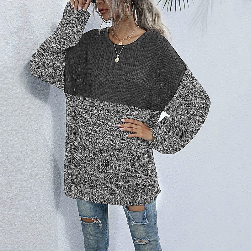 Damen Strickpullover Oversized Lässig Farbkontrast