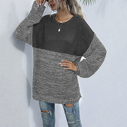 Damen Strickpullover Oversized Lässig Farbkontrast