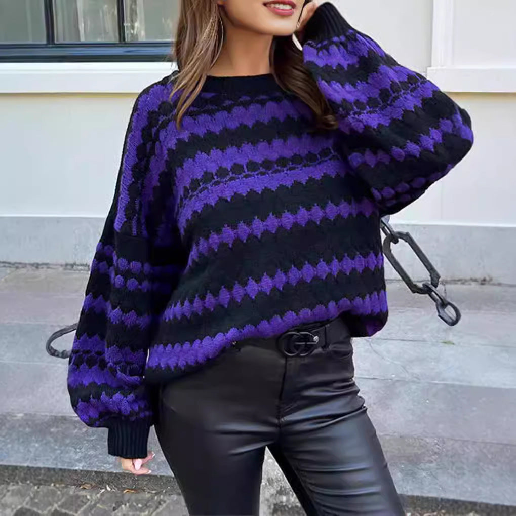 Damen Grobstrickpullover Modernes Muster Lockere Ärmel Eveloria