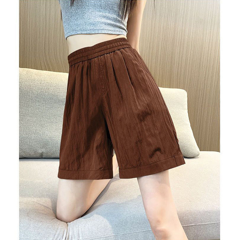 Damen Shorts Elastischer Bund Eingrifftaschen Beige