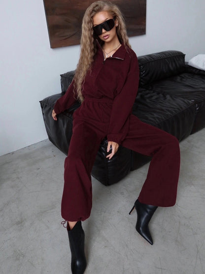 Damen Sportliches Loungewear-Set Stehkragen Weite Hose Eveloria