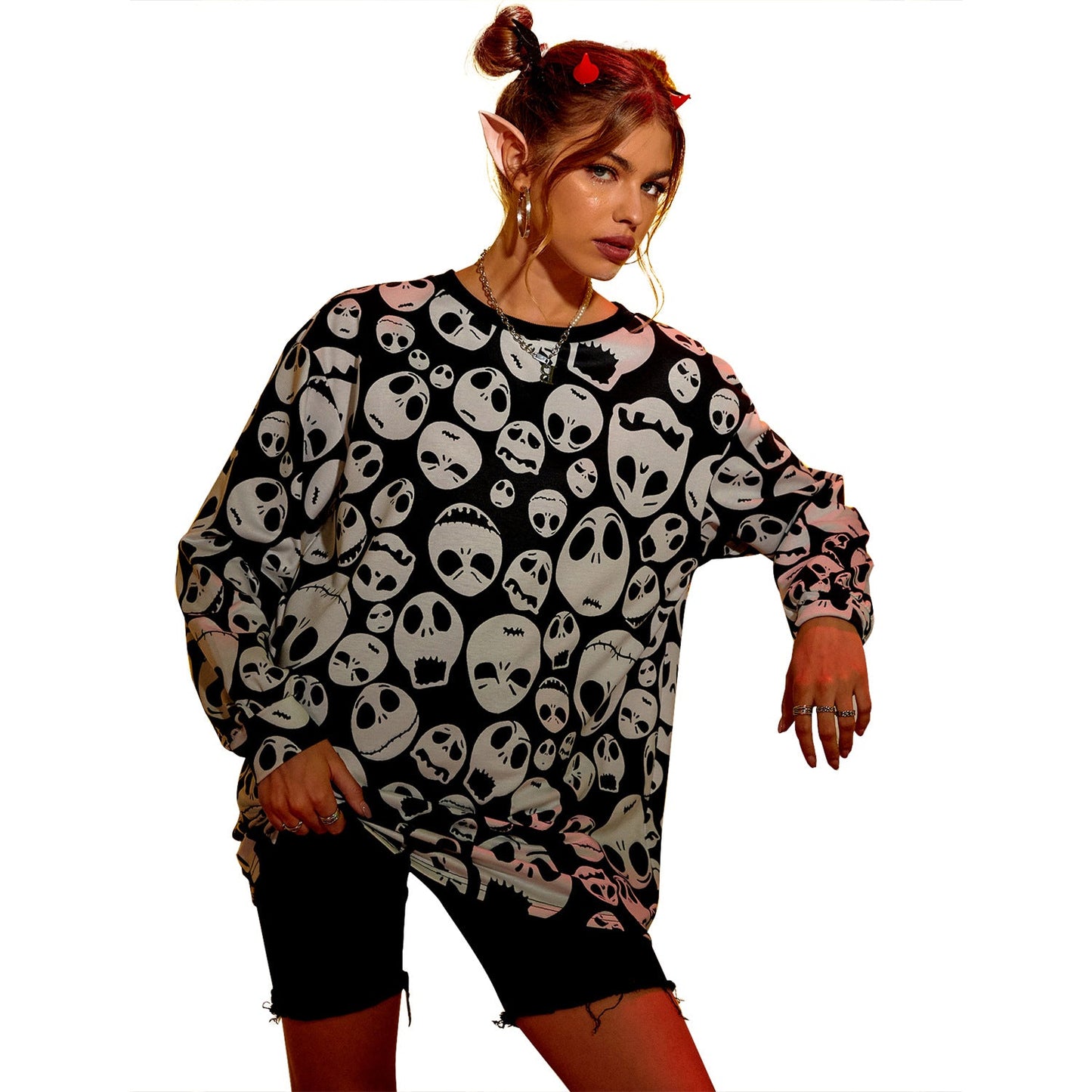 Damen Oversized Sweatshirt Totenkopf-Design Eveloria