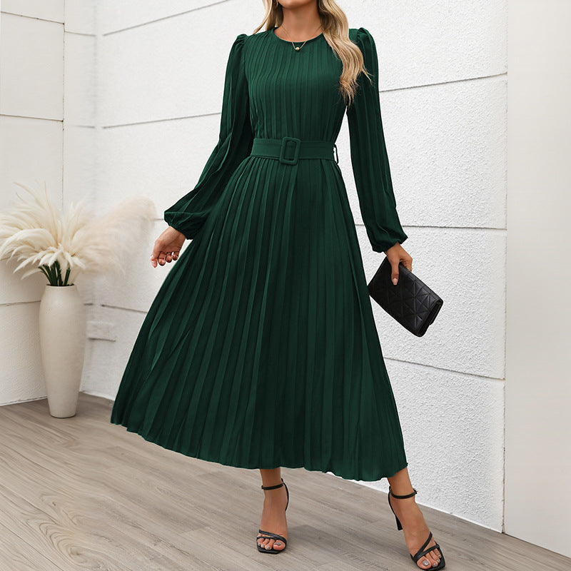 Damen Maxikleid mit Taillengürtel Faltenrock Eveloria