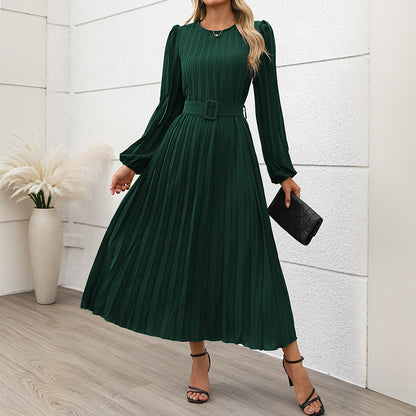 Damen Maxikleid mit Taillengürtel Faltenrock Eveloria