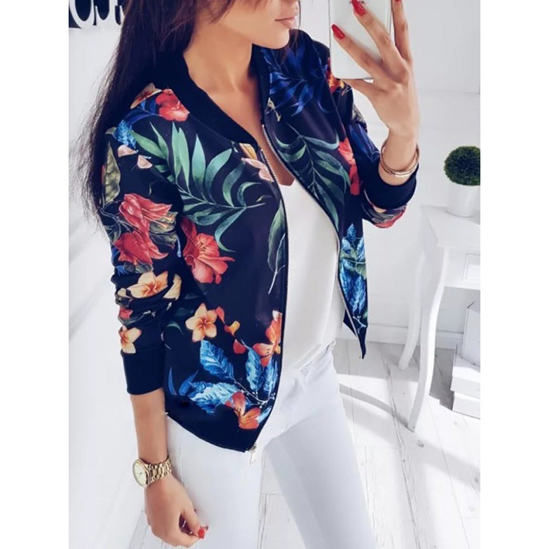 Damen Blousonjacke Tropisches Blumenmuster Elastisch