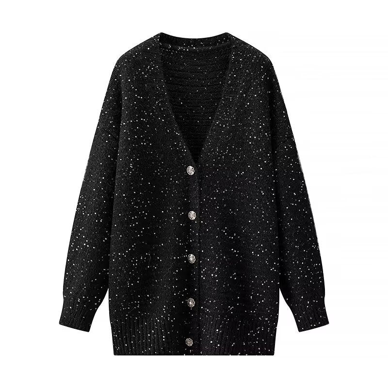 Damen Strickjacke V-Ausschnitt Knopfverschluss Kuschelig Eveloria