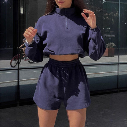 Damen Sport-Set Cropped und Shorts elastisch Schwarz - Eveloria