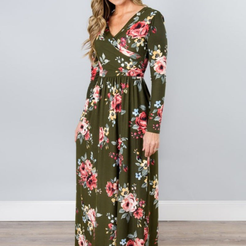 Damen Maxikleid Floral Wickeldesign Langer Ärmel