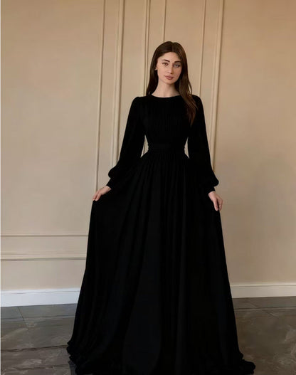 Damen Maxikleid Gerafftes Oberteil Länge Lang Ärmel Eveloria