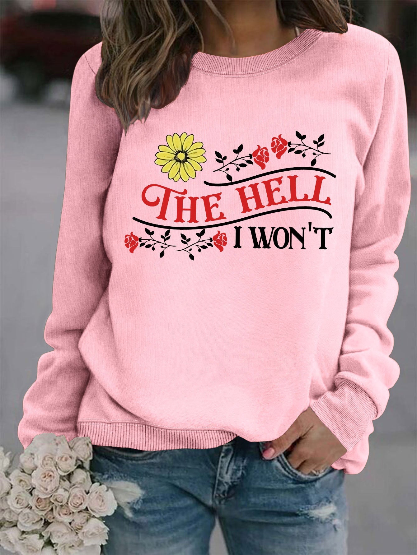 Damen Sweatshirt Verspieltes Motiv Bequem Grün Eveloria