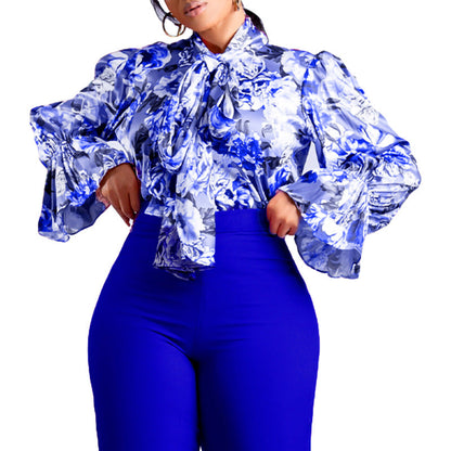 Damen Bluse mit Schleifendetail und floralem Muster