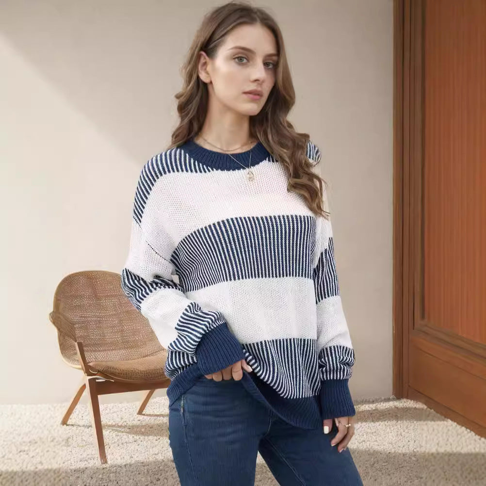 Damen Strickpullover Breite Streifen Weiter Schnitt Eveloria - Eveloria