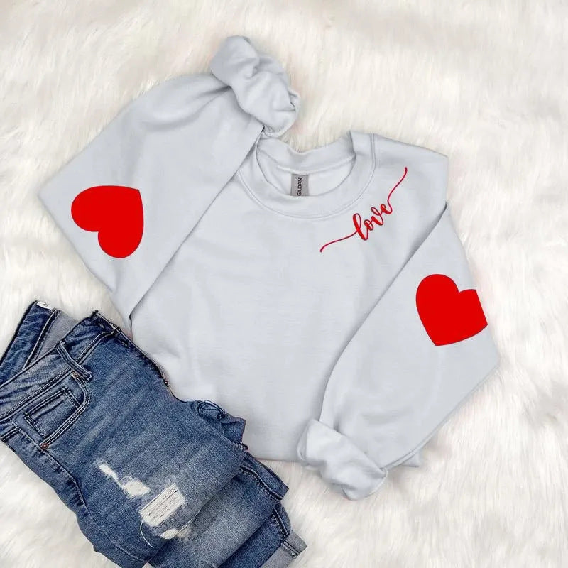 Damen Sweatshirt Herzen-Design Lässiger Schnitt Grau