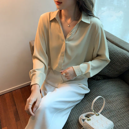 Damen Bluse Feiner Kragen Knopfverschluss Elegante Weiss