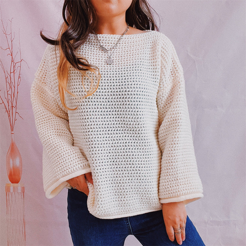 Damen Strickpullover Locker Weitem Schnitt Modernes Maschenbild