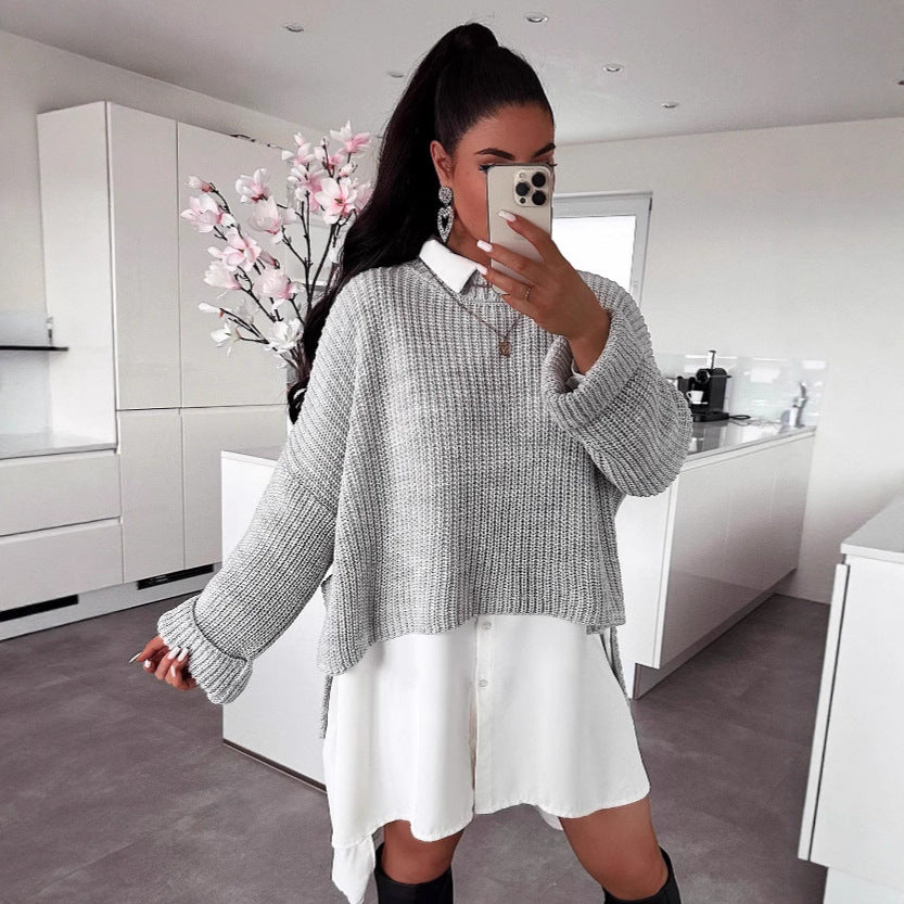 Damen Pullover Strukturiertes Gewebe Weit Schnitt Beige Eveloria - Eveloria